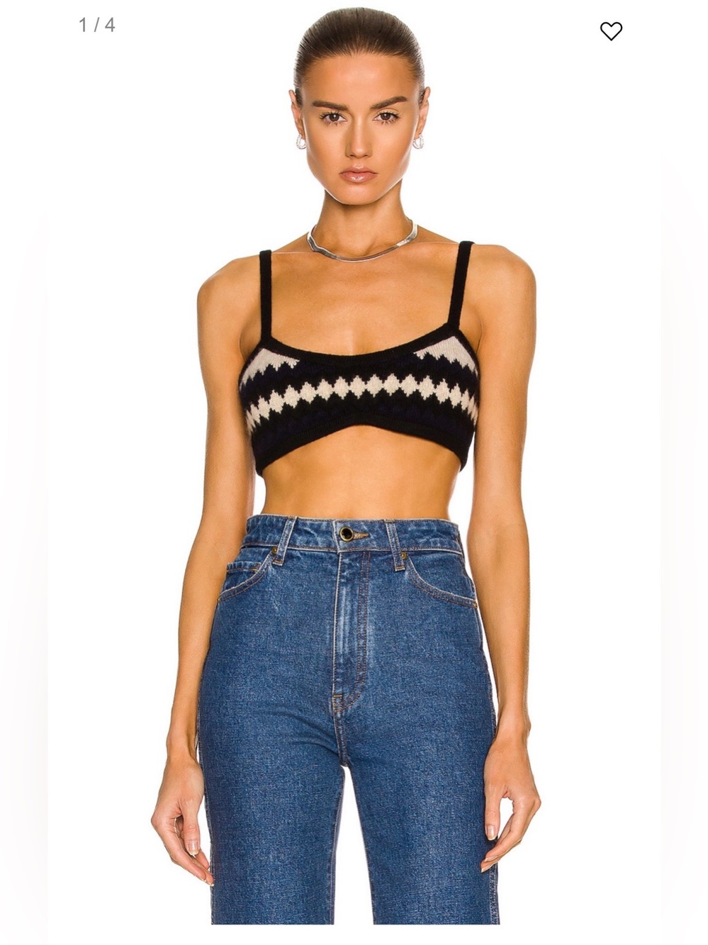 KHAITE Vara Intarsia Bralette in Navy Zig Zag Intarsia